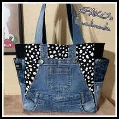 オーバーオール×ダルメシアン☆A4◎サイドポケットトートバッグ/デニムリメイク