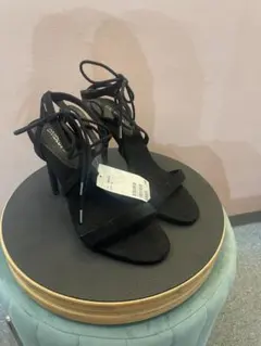 ブラック H&M スエード ハイヒールサンダル 235サイズ ヒール:8cm