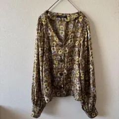 w closet 花柄 Vネック バルーン袖 シャツ