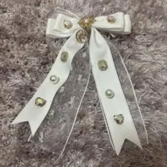 LIZLISA ヘアアクセサリー ビジューリボン　ビジュー2個セットクリップ　白