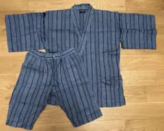 Mサイズ 青と黒のストライプ甚平セット