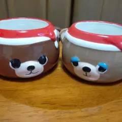 クリスマス　サンタ帽クマ&ハリネズミ　プリンカップ3個セット