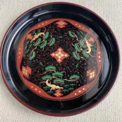 漆器 盆 黒地 植物デザイン 約40cm