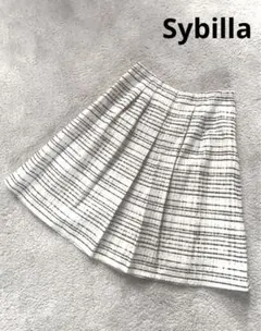 極美品◆Sybilla 膝丈プリーツスカート ツイード シルク混 Lのサムネイル