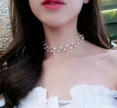 新品未使用 ジグザグワイヤー2連パール チョーカーネックレス 華やか 可愛い