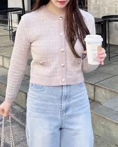 INGNI(イング)配色ツイードニットカーディガン ピンク