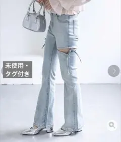 新品　再入荷商品　clearサイドスリットリボン付きフレアデニムパンツのサムネイル