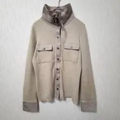 ミッシェルクラン 綿麻 リブニットジャケット ベージュ 38 M