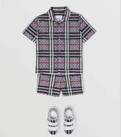 美品 Burberry 復古格紋襯衫 領子 短袖 80公分