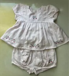 ピンク 花柄刺繍 トップスとショートパンツセット