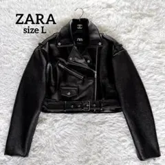 希少✨美品【ザラ】ショート丈エコレザーダブルライダースジャケット ブラック黒 L