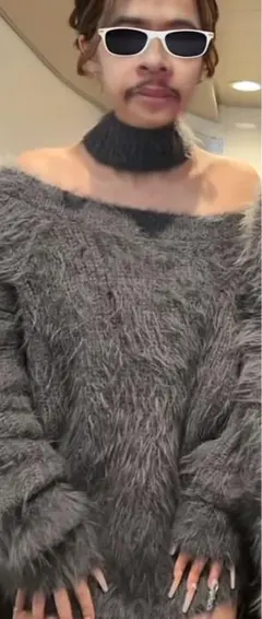 2WAYシャギーチョーカーニットトップス グレー