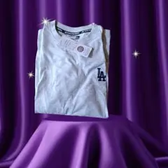 MLB ロサンゼルス・ドジャース ロゴ刺繍入り Tシャツ L オートミール