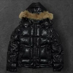 y2k ファーダウンジャケット 短丈 平成 お兄系 光沢 グランジ ブラック　黒