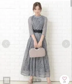 Lace Ladies 花柄総レースロング丈フレアワンピース・ドレス（グレー）