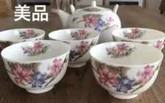 【未使用品】有田焼 清鳳窯　花柄 急須とお湯のみ茶碗5個セット