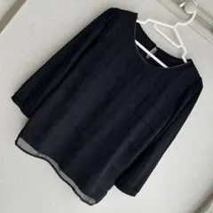 OFUON stylish オフオン フリルトップス 7分袖 黒 ブラック M