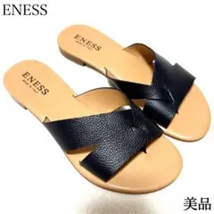 【美品】ENESS エネス レザーフラットトングサンダル 38 イタリア製 黒のサムネイル