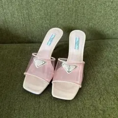 期間限定SALE 新品未使用 PRADA クリアピンク ロゴサンダル ミュールのサムネイル