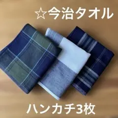 《今治タオル》ハンカチ3枚セット☆表ガーゼ 地裏パイル地☆メンズ