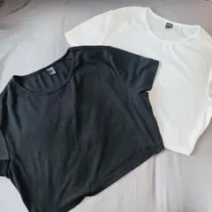 【2枚セット】SHEIN リブ クロップド Tシャツ ショート丈 半袖 ホワイト