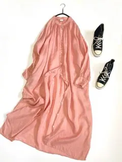 美品アーバンリサーチDOORSきれい色25SSリネン100％ギャザーワンピース.