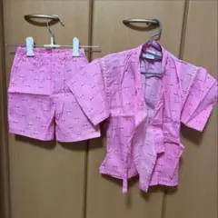 【美品】キッズ 甚平 上下セット 95cm ピンク 綿100%