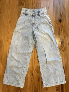 GU GIRLS デニムハイウエストタックワイドパンツ 150