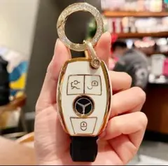 【翌日発送】メルセデスベンツ　スマートキーケース　リング付き　ホワイト×ゴールド