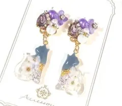 レジン　ネコ★ビジュー　ピアス　イヤリング　チャーム