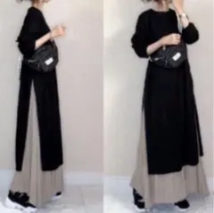 ブラックロングワンピースとフーディーセット