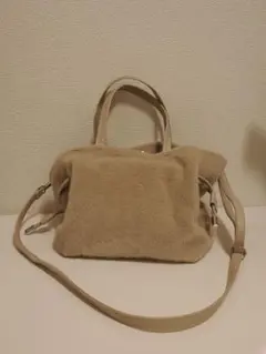 【訳あり】2way ファーバッグ グレー 巾着 ハンドバッグ ショルダーバッグ