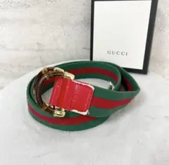 GUCCI グッチ　ベルト　シェリーライン　バンブー　キャンバス　エナメル