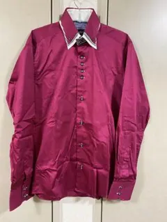 Pelliniワインレッド 長袖ドレスシャツ ストライプ襟