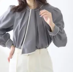 natural couture 配色ボウタイ2WAYブラウス　グレーのサムネイル