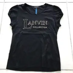 LANVIN スタッズ ビッグロゴ パフスリーブ Tシャツ カットソー 黒 40のサムネイル
