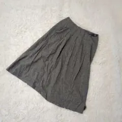 Le minor 棉×麻 中長裙 格紋裙 仿皮搭扣 38 灰色