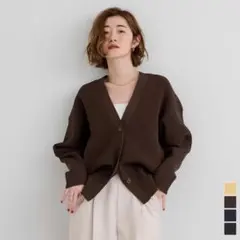 Vネックボリュームスリーブニットカーディガン　ブラウン