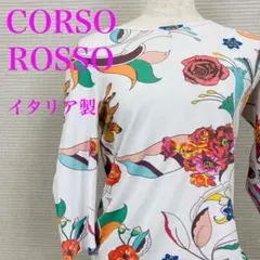 コルソロッソ　イタリア製　　7分丈　Tシャツ　花柄　ラインストーン付き　上品