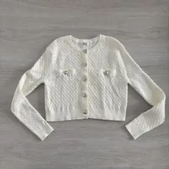 アイボリー ケーブルニットカーディガン　M