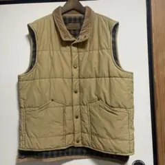 OLD NAVY 中綿ベスト XXL ベージュ 裏地チェック 襟コーデュロイ
