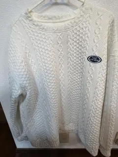 ホワイトケーブルニットセーター XL