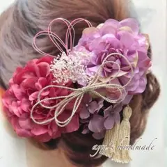 ローズピンク&パープル紫〜和装花髪飾り〜結婚式　成人式　卒業式　振袖　色打掛　袴