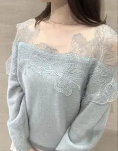 新品タグ付 snidel レーストリミングオフショルプルオーバー ミント