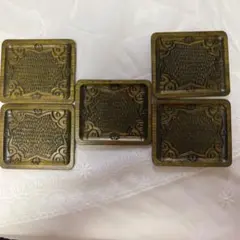 木製手彫り銘々皿:黄色四角(未使用、実家保管品)