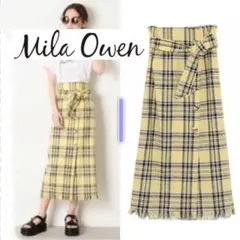 Mila Owen チェック ハイウエスト ロング タイトスカート 0