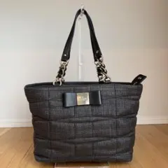 KATE SPADEトートバッグ 黒 リボン　チェーン