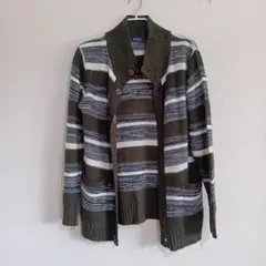 美品 Navy ショールカラーニットカーディガン ボーダー