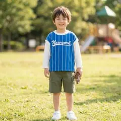 【重ね着風】キッズ ニューヨーク ロゴ ストライプ トップス 120cm