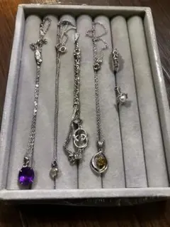 シルバー ネックレス3点ブレスレット1点、指輪1点、片耳パールイヤリングセット